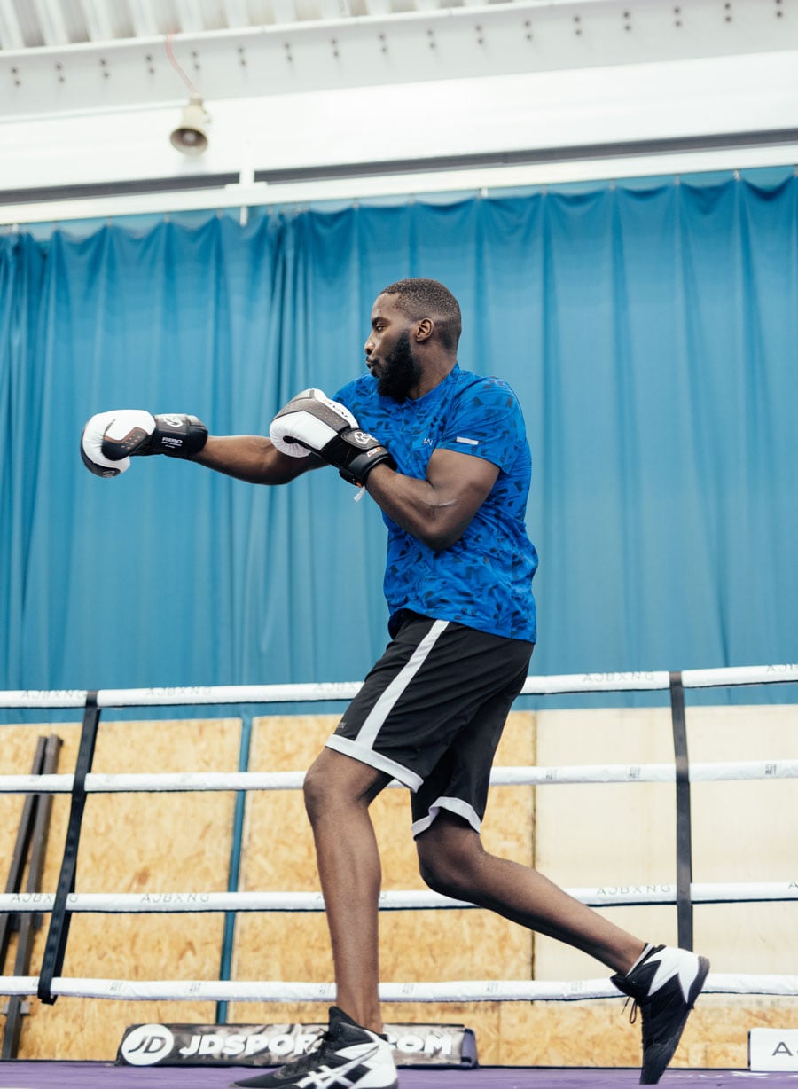 Lawrence Okolie boxing in the gym.